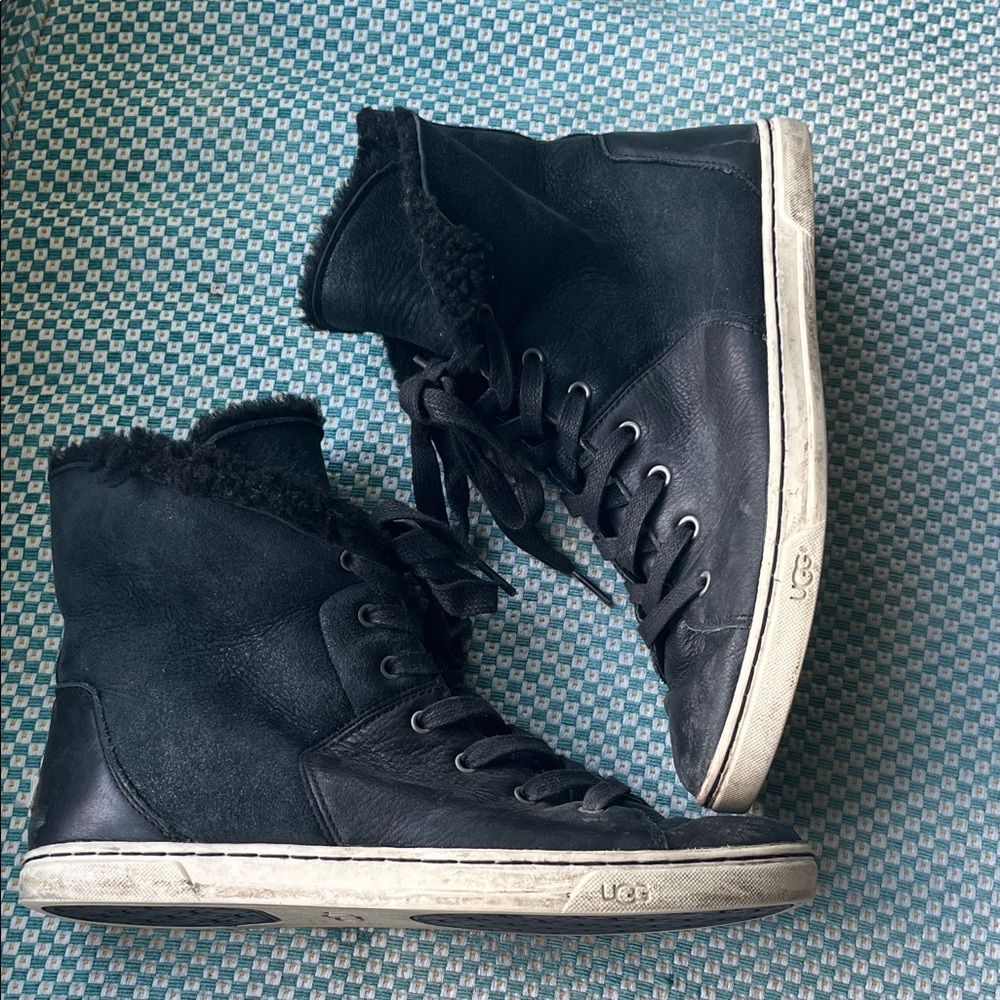Women’s UGG black fur lined hightop sneakers - Size 9